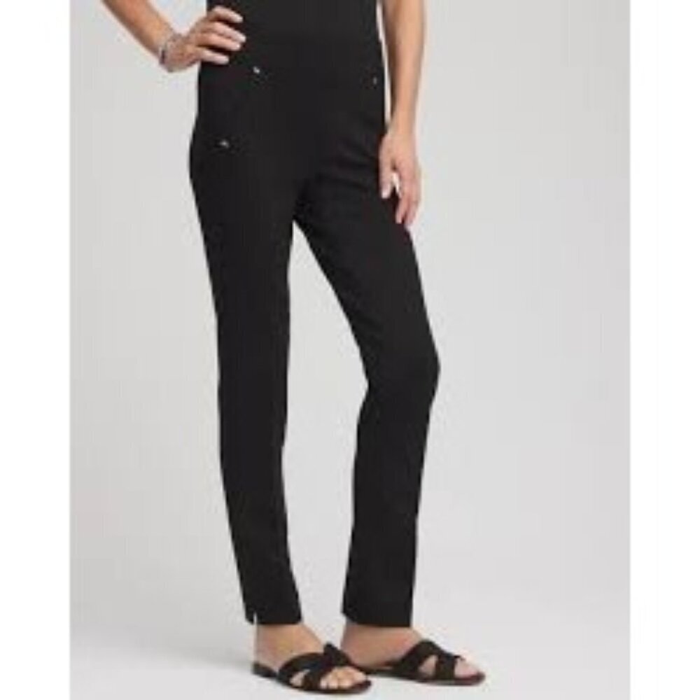 Chico's Ponte Knit Juliet Slim Trim Detail Ankle Pants Black Size 16 Classic